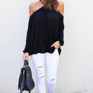 Sexy Off Shoulder Solid Color Long Sleeve Blouse